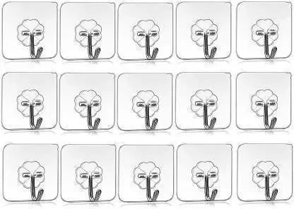 Mahek Accessories 15 Pcs Self Adhesive Wall Hooks, Heavy Duty Sticky Hooks For Hanging, Waterproof Transparent Adhesive Hooks For Wall, Wall Hangers For Hanging Kitchen Bathroom Bedroom Accessories Hook  (Pack of 15)
